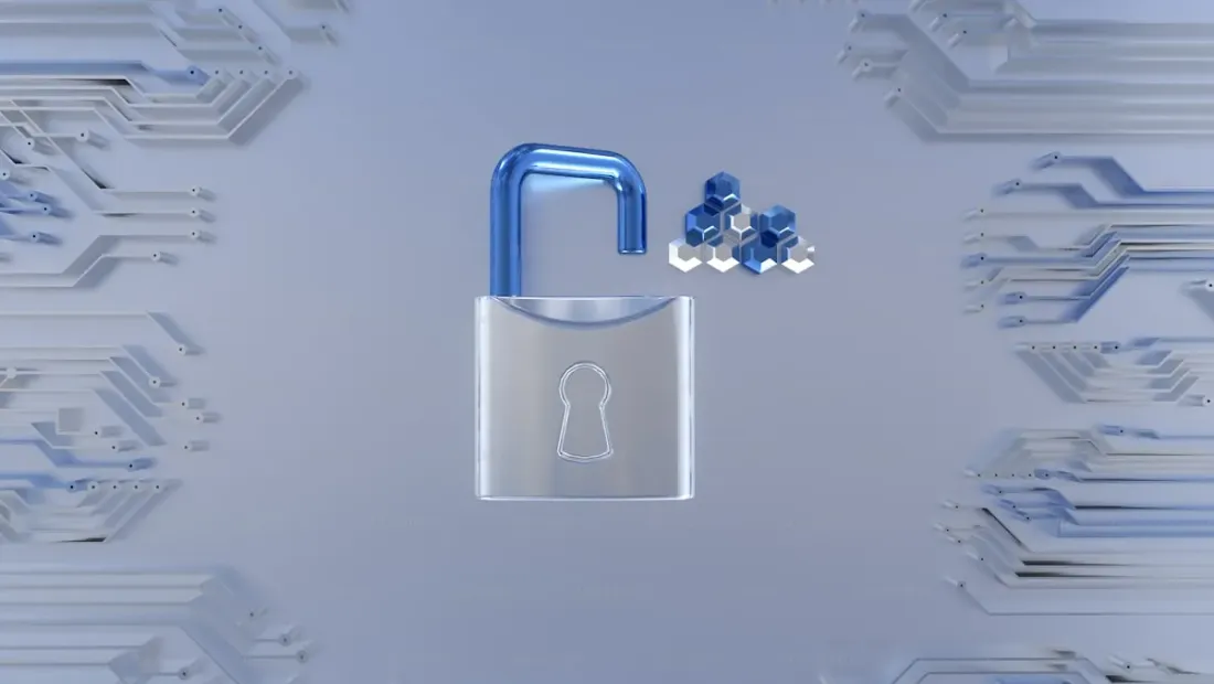 A padlock icon overlaid on a laptop screen showing a small business website